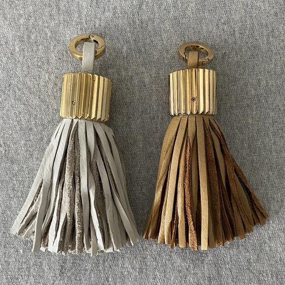 India Hicks Tassels Leather Gold Bag Accessories Neutrals Lot of 2 - Picture 1 of 12